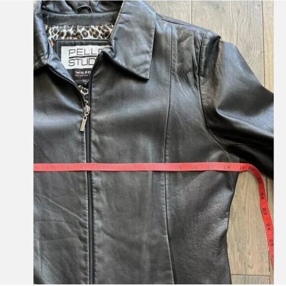 Wilsons Pelle Studio Leather Jacket Size M Vintage Black Leopard Lined Moto VTG - Picture 5 of 8